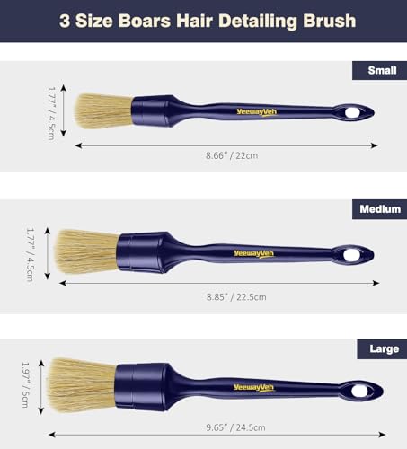 YeewayVeh 3PCS Car Detailing Brush Set, Boars Hair Bristles Brushes, Indigo - color: Indigo