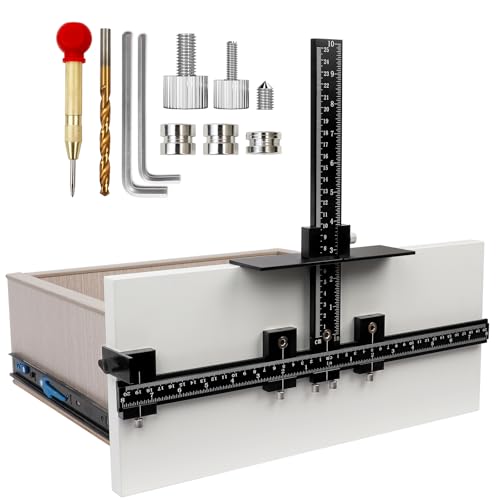 Cabinet Hardware Jig Tool - Adjustable Drill Template for Handles & Pulls on Drawers/Doors | All Aluminum Alloy with Center Punch & Carrying Bag