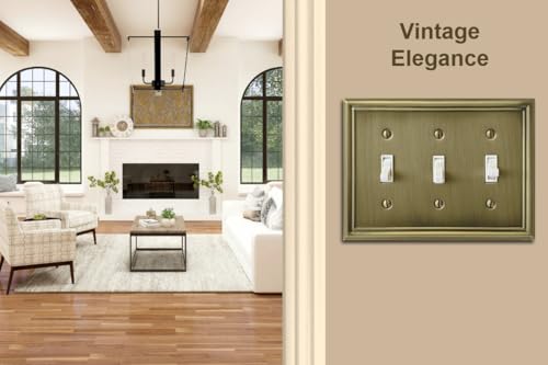 OKAWYC Triple Toggle Light Switch Cover Luca Metal Wall Plate, 2-Pack Antique Brass 3 Gang, for Light Switch Cover Decorative Wallplate, Durable - size: 3 Toggle