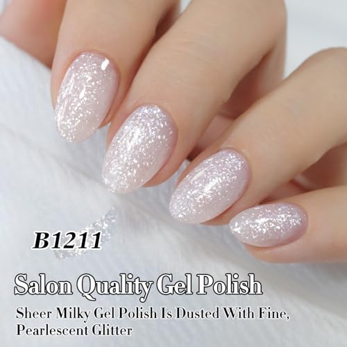 Double Rhythm 15ML Glitter Gel Polish Shimmer Reflective Holographic Color Magnetic for Nail Art Salon DIY at Home (Snow Glitter-B1211) - color: Milky Snow