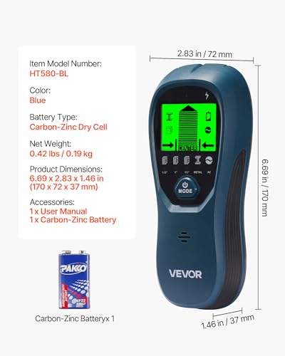 VEVOR Stud Finder Wall Scanner, 5 in 1, Electronic Wall Stud Detector with Smart Sensor, High-Definition LCD Display and Audio Alarm, for the Center and Edge of Metal, AC Wire, Joists, Pipes, Blue