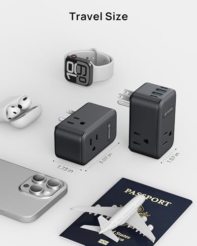 TROND 2 Pack Outlet Extender USB, 3 Way Plug Adapter with 360 Rotating Plug - color: Black, size: 3 Prong-2 Pack