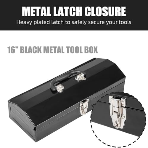 2Pack Portable Tool Box, Metal Tool Box, 4 Non-Slip Foot Pads, Ideal for Trailer, Mechanic, DIY-ers, Car Toolbox, Workshops, Garages, Repair Shops,Black - size: 2P-16.7in-Black