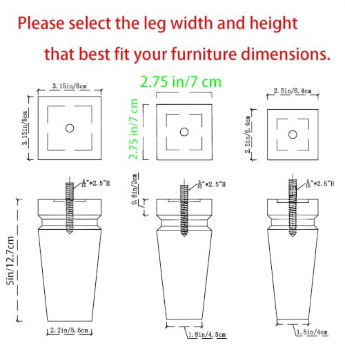 Unfinished Oak Furniture Legs - Heavy Duty Mid Century Solid Wood Replacement Sofa Legs Set of 4 for Couch Bench Bed Dresser Coffee Table-with Installation Hardware (Natural 5" H*3.15" W) - color: Plain Wood Color, size: 5"H*3.15"W