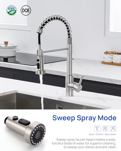 J-HVA Pull Down Kitchen Faucet Sprayer Head Replacement Part,Brushed Nickel | 3 Function with 15 Adapters Pull Out Sink Sprayer Replacement Nozzle, Kitchen Faucet Head Hose Spray Tap Spout - color: Brushed Nickel