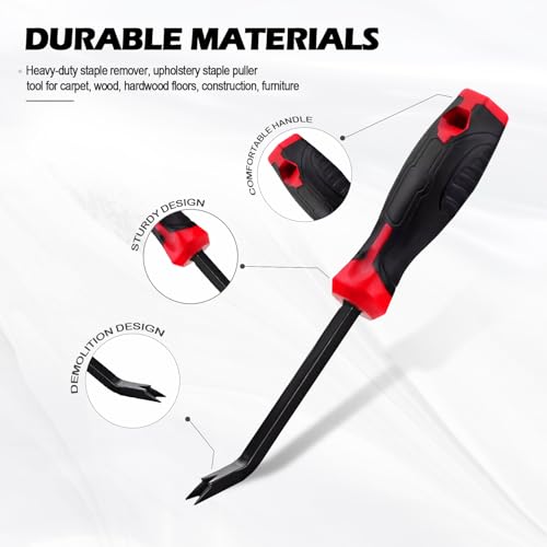 Heavy Duty Staple Remover Tool, Staple Puller Remover with Forked Tip & Easy Grip Handle for Carpet Staples, Upholstery, Wood Floors and Furniture Repair