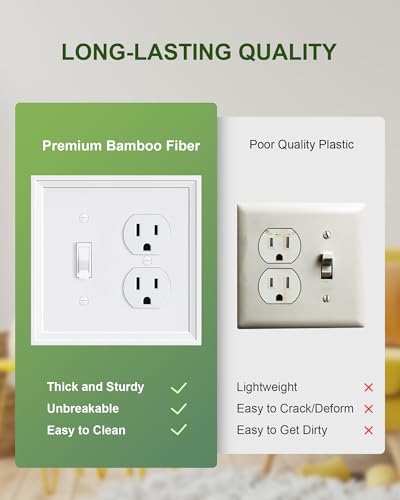 2-Pack Natural Bamboo Fiber Combo Toggle/Duplex Light Switch Cover Plate - color: Pure White, size: 1 Toggle/1 Duplex 2PK