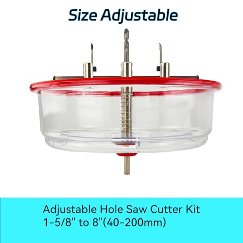 Adjustable Hole Saw Kit 1-5/8"-8"(40-200mm) Dust Cover for Drywall Ceiling