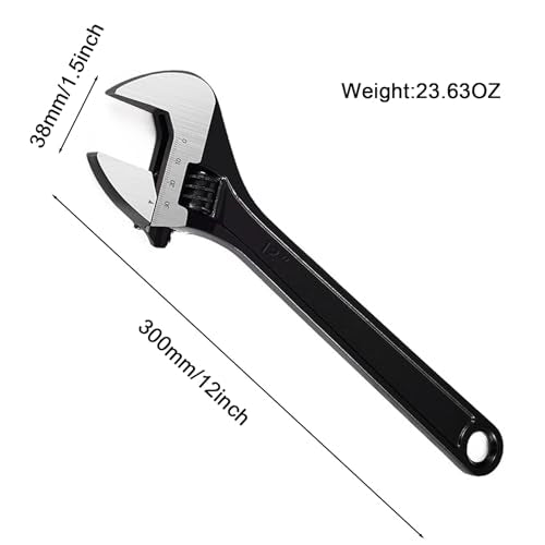 Adjustable Wrench 12 Inch Heavy Duty Wide Jaw Opening Wrench for Automotive Plumbing Household Garage Repairs - size: 12inch