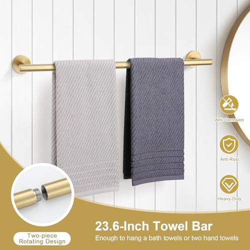 TQKAG 8-Pieces Bathroom Hardware Set, Brushed Gold Towel Bar Set 23.6 Inch - color: Brushed Gold, size: 8-Pieces Set
