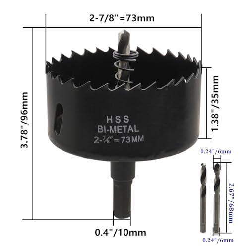 2-7/8 Inch 73mm Hole Saw Hole Cutter with Shank Drill Bit Adapter for Drilling Hole in Thin Metal Plastic and Wood - color: black, size: 2-7/8"
