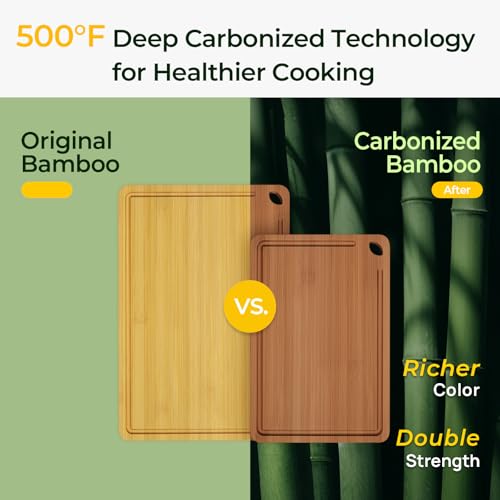 Keechee Butcher Block 2-Pcs Carbonized Bamboo Cutting Board Set With Non-Slip Design For Meal Prep & Cheese Serving(2Pcs) - color: Carbonized Bamboo (Brown), size: 2-Piece