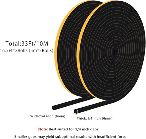 Strong Adhesive Weather Stripping Door Seal, 1/4x1/4in, Block Draft - color: Black, size: 1/4 In x 1/4 In x 33Ft