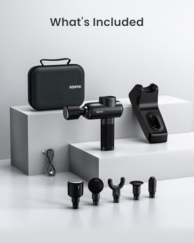 RENPHO Active Thermacool Deluxe Massage Gun with Charging Stand, Heat, Cold - color: Eclipse Black