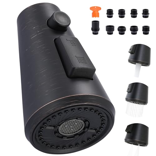Pull Down Spray Head Replacement - for Kitchen Faucet Sprayer Head with 9 Adapters, 3 Function Pull Out Faucets Spray Nozzle Compatible with Moen, American Standard Faucets, Oil Rubbed Bronze - color: Oil Rubbed Bronze