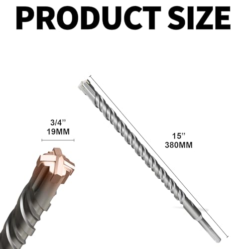 SDS Plus Rotary Hammer Drill Bit, 3/4"×15"（19mm×380mm） - 4 Carbide Cutting Edges & Coated Head | Heavy-Duty for Masonry, Concrete, Natural Stone, Brick Walls - size: 3/4"×15"（19mm×380mm）