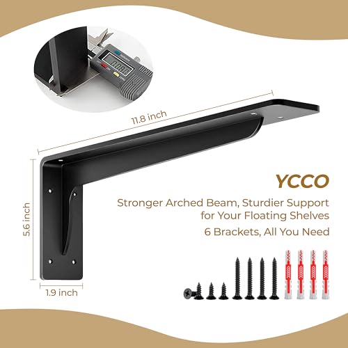 L Shelf Brackets, Heavy Duty Metal L Bracket,12 x 5.6 in Floating Shelf Bracket, 300 lbs Capacity,Matte Black Wall Mount Countertop Support Bracket with Mounting Hardware for Home, Garage,6 Pack - size: 12*5.6 Inch