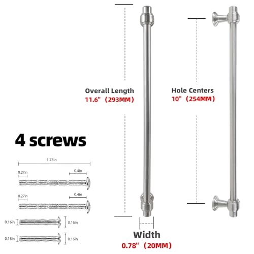 10 Pack Brushed Nickel Cabinet Pulls 10 Inch(254mm) Kitchen Cabinet Handles Cabinet Hardware for Drawer Pulls - color: Brushed Nickel, size: 10" Hole Center(254mm)