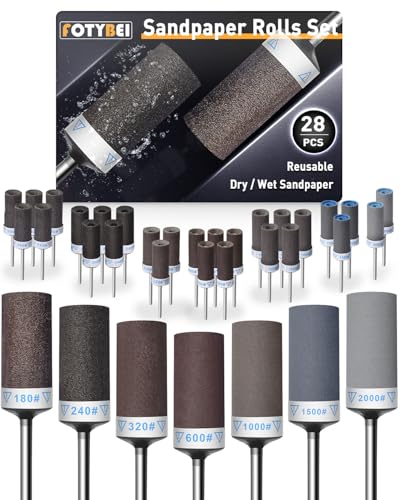 28Pcs Sanding Drums Sandpaper Sticks Set for Dremel Rotary Tool with 1/8" Shank, 180/240/320/600/1000/1500/2000 Grits Different Meet More Needs for Metal Rust Removal/Stone Grinding/Jade Polishing - size: 180-2000 Grit Mixed