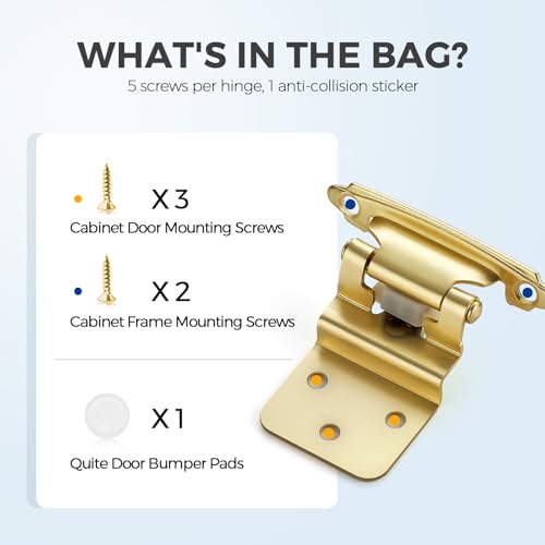 Gold Cabinet Hinges Self Closing, 3/8 Inch, 20 Pack (10 Pairs) - color: Gold, size: 3/8 inch Insert