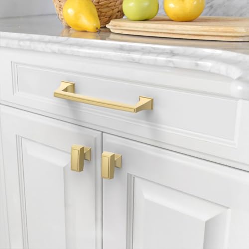 Amerdeco 10 Pack Brushed Gold Cabinet Pulls 5 Inch(128mm) Hole Center Cabinet Hardware Kitchen Cabinet Handles for Bathroom Brass Drawer Pulls Dresser Pulls ZH0010 - color: Brushed Gold, size: 5"/128MM Hole Center