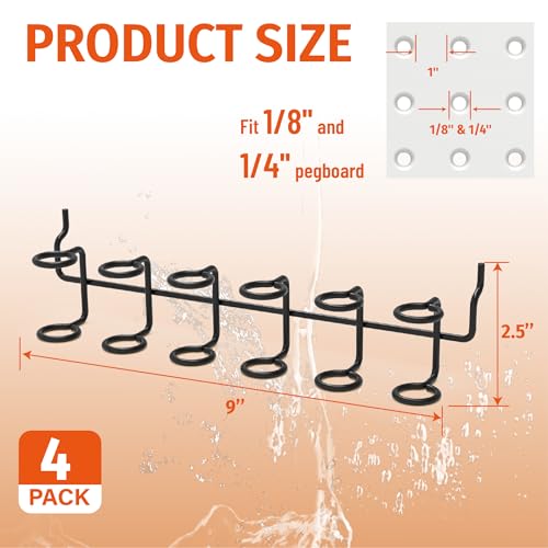 HUHOLE 4PC Pegboard Screwdriver Holder for 1/8 3/16 1/4" Pegboards - color: Black