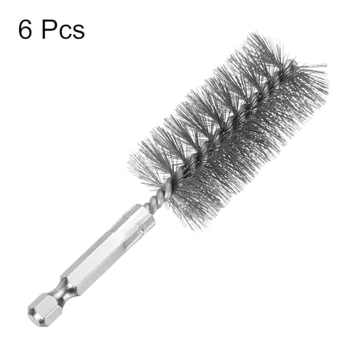 HARFINGTON 6Pcs Stainless Steel Bore Brush 28mm Dia 4" Long Cleaning Twisted Wire Brush with Handle 1/4" Hex Shank for Tubes, Ports, Bearings - size: 28mm