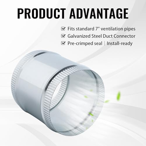 7 Inch Round Galvanized Steel Duct Connector - Metal Ventilation Pipe Coupler - Dryer Vent Hose Extension - HVAC Ducting Coupling for Straight Connection - size: 7 Inch