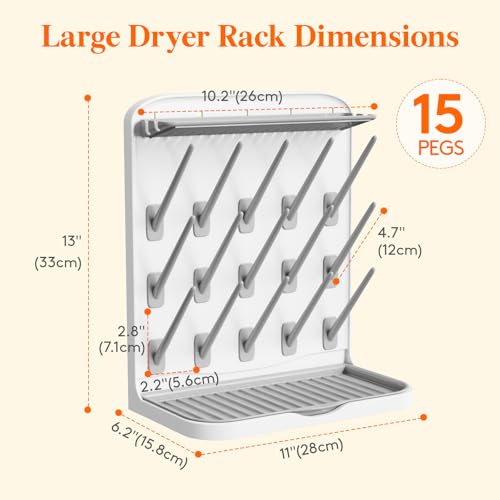 Lifewit 15-Hooks Baby Bottle Drying Rack for Countertop - size: Large-15 Hooks
