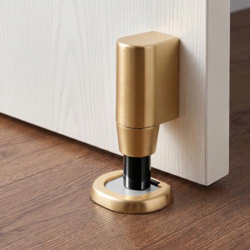 2 Pcs Magnetic Door Stopper for Bottom of Door,Adjustable Door Holder | No Drilling Adhesive Magnetic Door Stop, Keep Door Open, Windproof Door Catch for Home, Pet and Renters, Brushed Gold