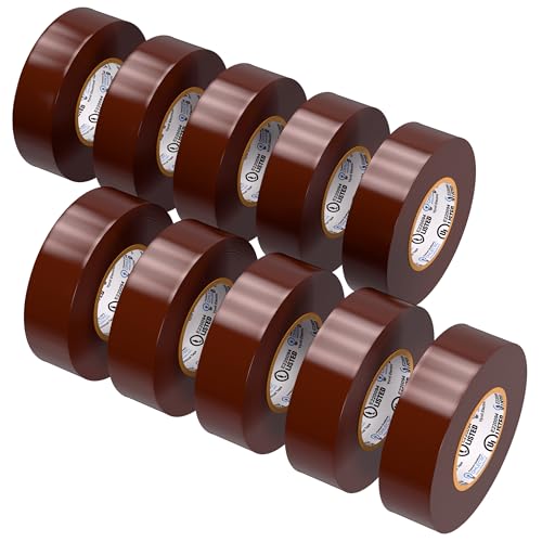 OHLECTRIC Professional Grade Vinyl Electrical Tape (10 Pack) Brown - 7 Mil Thick Flame-Retardant, Heat & Weather Resistant 3/4 Inch x 60 Feet | Ideal for Contractors & Electricians - size: 10 Roll, style: Brown