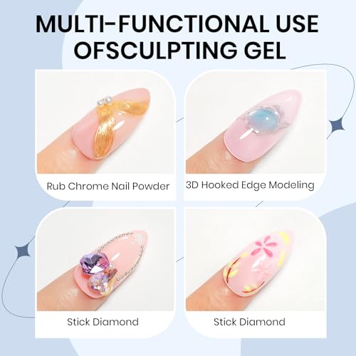 3d Gel Nail Art Set Non Stick Hand Solid Builder Gel No Wipe 3d Gels | 15g 3d Sculpting Gel All-in-1 Kit for Carving Moliding Extension Home DIY Manucure for Women Girls - color: Clear Clear and Clear