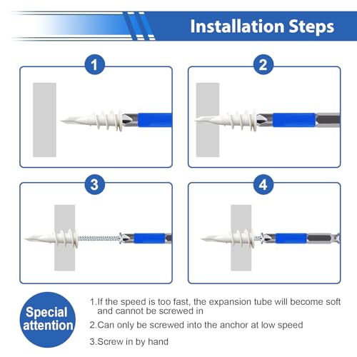 smseace 103Pcs Self Drilling Drywall Anchors with Screws Kit, 51Pcs #8-1-1/2” Self-Tapping Screw, 51Pcs Drywall Anchor, 1Pcs Drill bit Holds Upto 75lbs - color: White