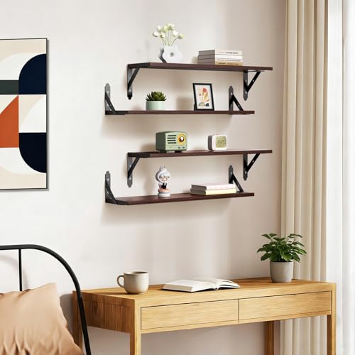 ROMGUAR CRAFT Wood Wall Floating Shelves Set of 4, 23.6" x 6" - Brown - color: Brown, size: 23.6" x 6"