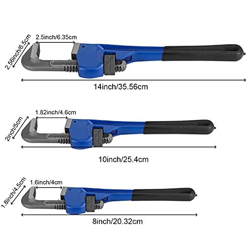 HOIGON 3 Piece Heavy Duty Plumbers Pipe Wrench Set, 8" 10" 14" Heat Treated Adjustable Straight Pipe Plumbing Wrench Set with Soft Grip for Household Plumbing Repairs - color: Blue, size: 8" 10" 14"