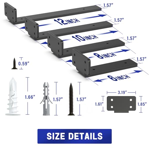 Goovilla Shelf Bracket, Floating Shelf Brackets 6 inch Long, 6 Pack, Black - size: 6 Inch, style: Black 6Pack