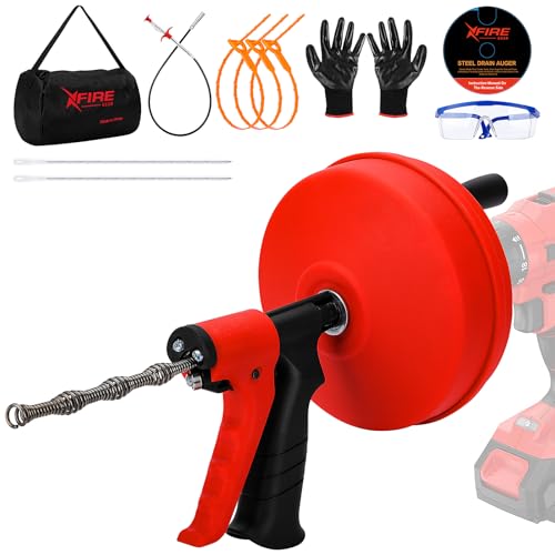 50 FT Drain Snake 11-in-1 Double Mode Drain Auger Tools | for Sink and Drain Unblocking, Plumbing Snake for Kitchen, Bathrom and Shower Sink, Drain Clog Remover for Real DYIs - color: Red-50FT