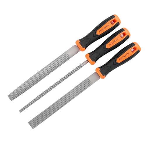 KUZURYU Woodworking Rasp Set – 3PCS Multi-Shape Precision Wood Files（Flat, Half-Round, Round） with Ergonomic Handles for Carpentry, DIY, and Wood Restoration - size: Wood File - 3 pcs