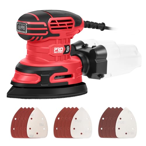 Prostormer Detail Sander, 13000RPM Mouse Sander, 1.6A Electric Palm Sanders - color: Red