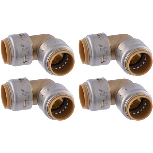 SharkBite Max 3/4 Inch 90 Degree Elbow, Pack of 4, Push to Connect Brass Plumbing Fitting, PEX Pipe, Copper, CPVC, PE-RT, HDPE, U256LFA - size: 3/4 in., 4 Pack