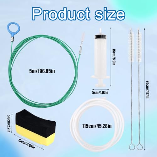 Car Sunroof Drain Cleaning Tool, Extra Long Flexible Wire Cleaner Unclogger with Straight Brush Syringe Leather Hose & Sponge for Auto Sun Roof Cover Windshield AC Line Pipe Detailing