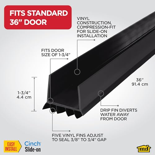 M-D Building Cinch® U-Shape Slide-On Under Door Seal, Black, 36in - color: Black, size: 36 Inch