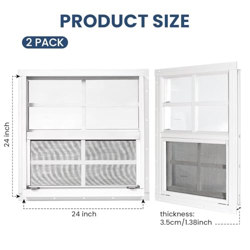 2 Pack Shed Windows, Chicken Coop Windows, 24" x 24" White - color: White, size: 24" x 24"