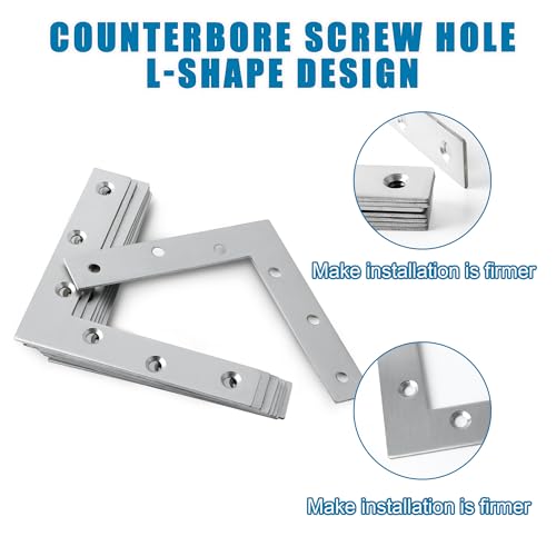 Mooche L Flat Brackets for Wood, Brushed Mending Plate Repair