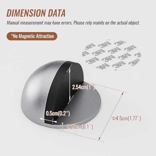 Stainless Steel Half Dome Floor Door Stop Self-Adhesive with Rubber Free Punching—Ground Door Stops for Bedroom Living Bath Shower Room Office Silver—Stainless Steel Floor Door Stopper（4PCS）