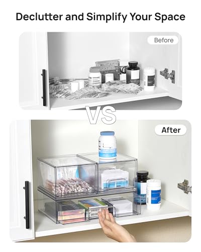 Vtopmart Clear Stackable Storage Drawers Set of 4, Plastic Organizer Bins - style: 2 Small+2 Wide