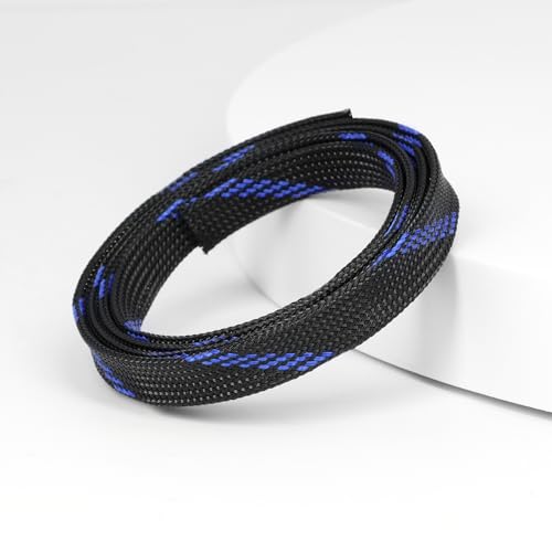 25ft PET Expandable Braided Cable Sleeve 1/2inch(12mm) Pet Braided Cable Sleeve for Audio Video Device Wire Automotive Wire (Black Blue) - color: Black Blue, size: 12mm"(1/2 inch)