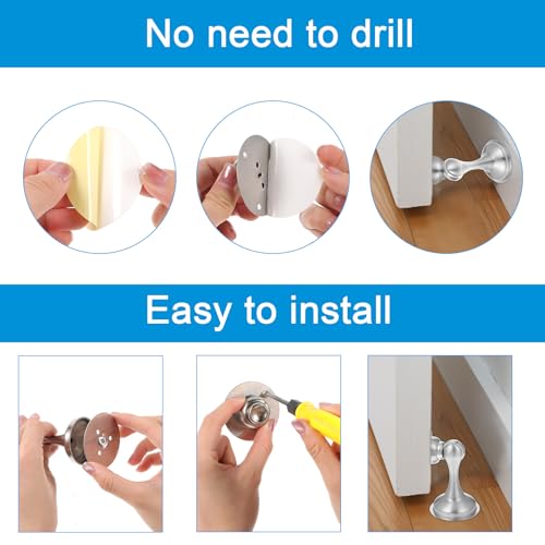 6 Pack Magnetic Door Stopper Brushed Magnetic Door Stops No Need to Drill Double-Sided Adhesive Tape Magnet Door Stop Soft-Catch Hold Doors Open