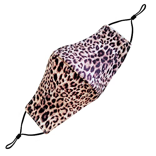 Washable Face Mask with Adjustable Ear Loops & Nose Wire - 3 Layers, Made in USA - color: Leopard Pattern