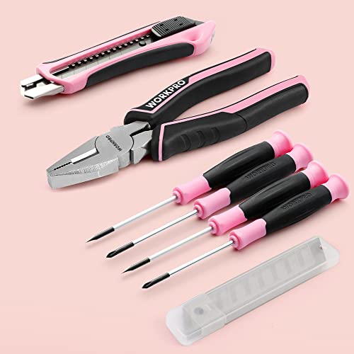 WORKPRO 53-Piece Pink Tool Set with Cordless Screwdriver & Tool Bag